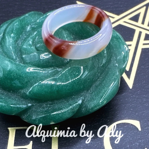 White and red crazy lace agate carved ring band/happy ring - Picture 1 of 7